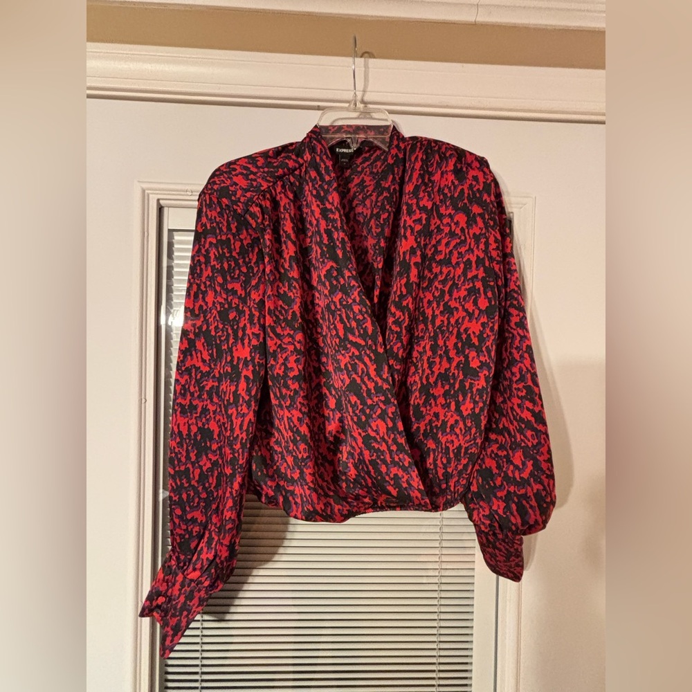 Express Red & Black Abstract  Blouse